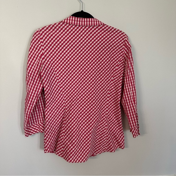 Lafayette 148 Women’s 3/4 Sleeve Pink & White Checkered Zip Up Blouse Sz 8 GUC - Picture 8 of 8